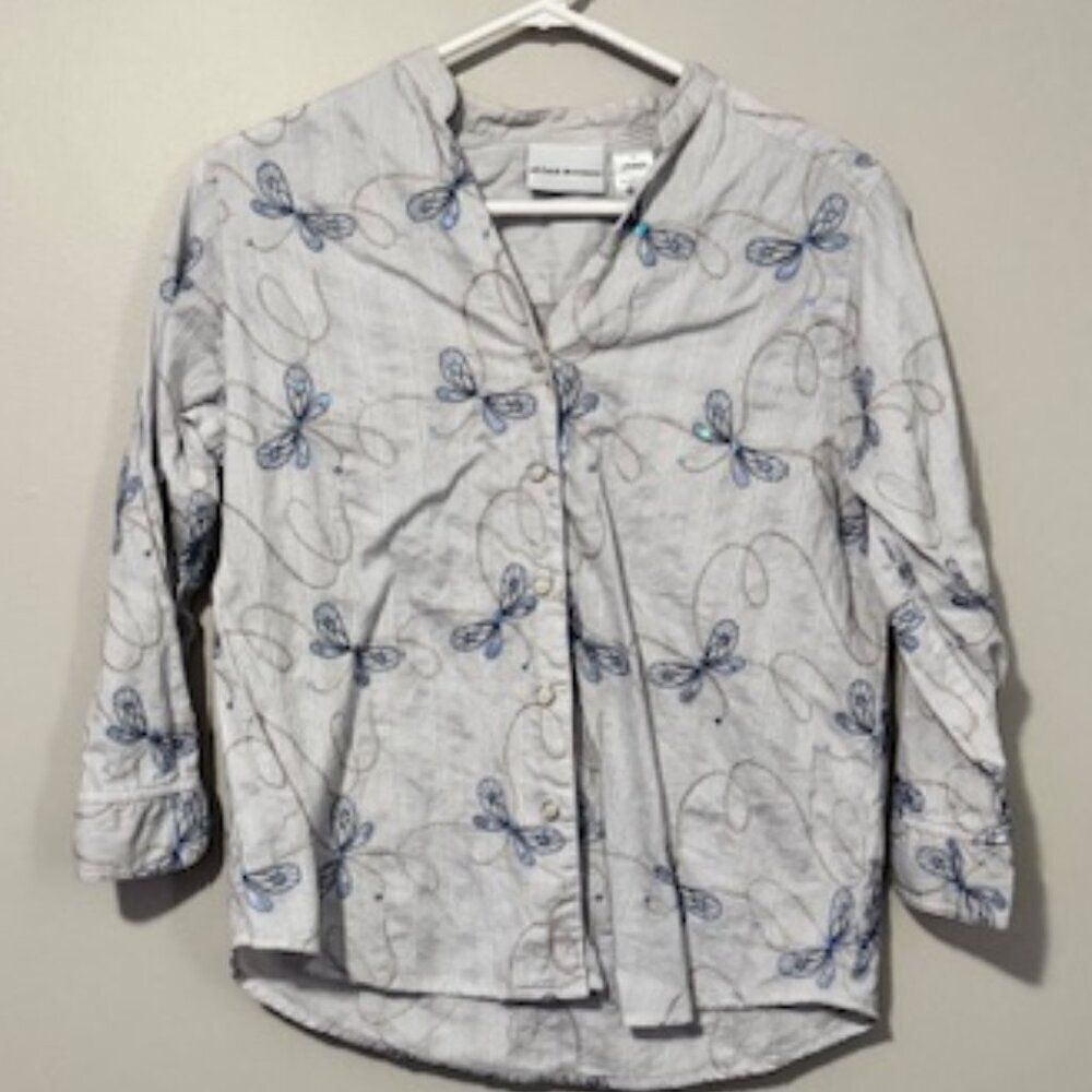 USED Woman's Alfred Dunner Long Sleeve Button Down Shirt Color White Size 10